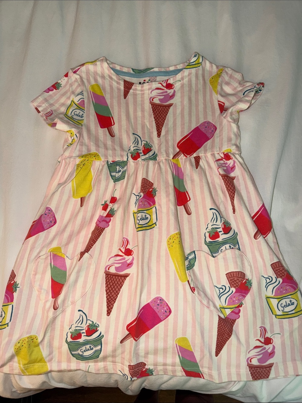 Boden Pink Striped Ice Cream Print Dress